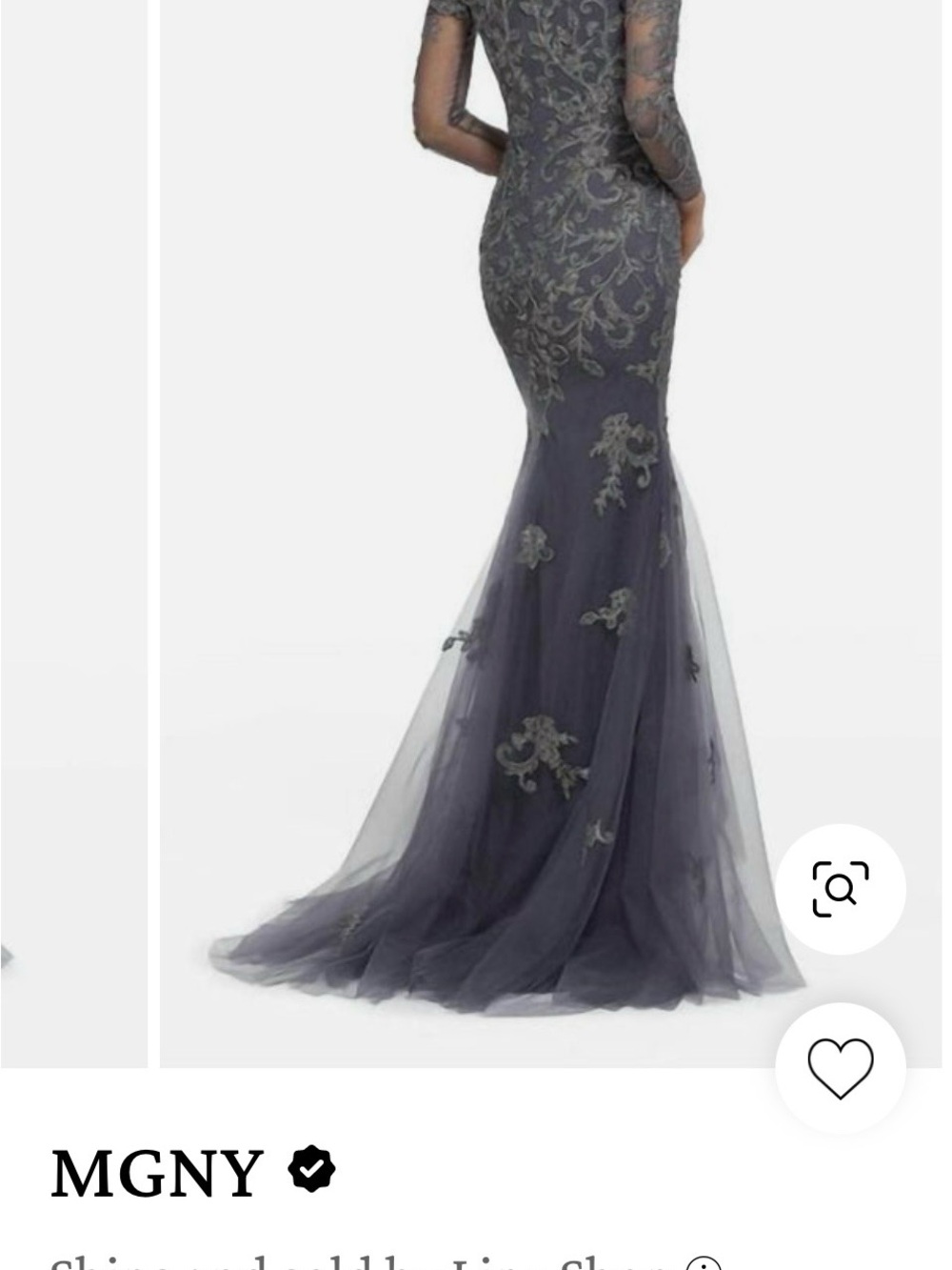 MGNY Charcoal Lace-Embellished Mermaid Prom Dress